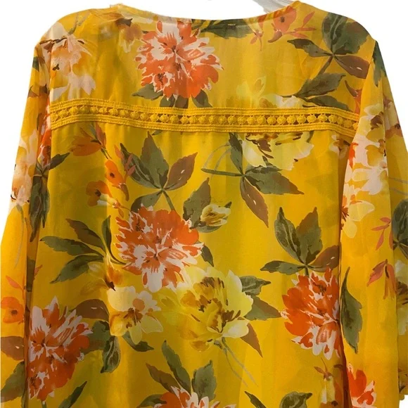EMORY PARK Stitch Fix Landry Crochet Trim Open Kimono Yellow Floral Size Med New - Picture 5 of 8